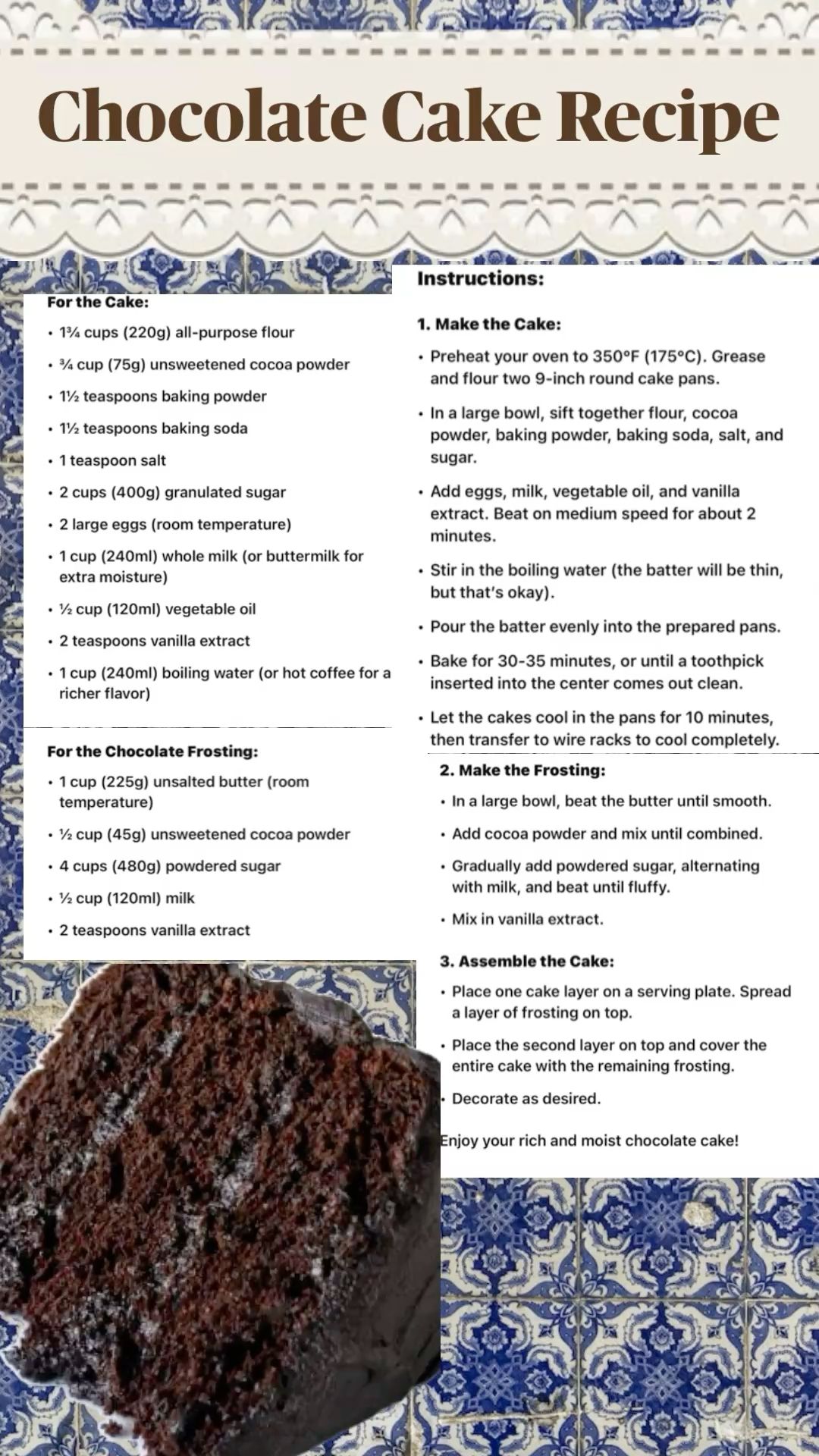 Written Chocolate Cake Recipe