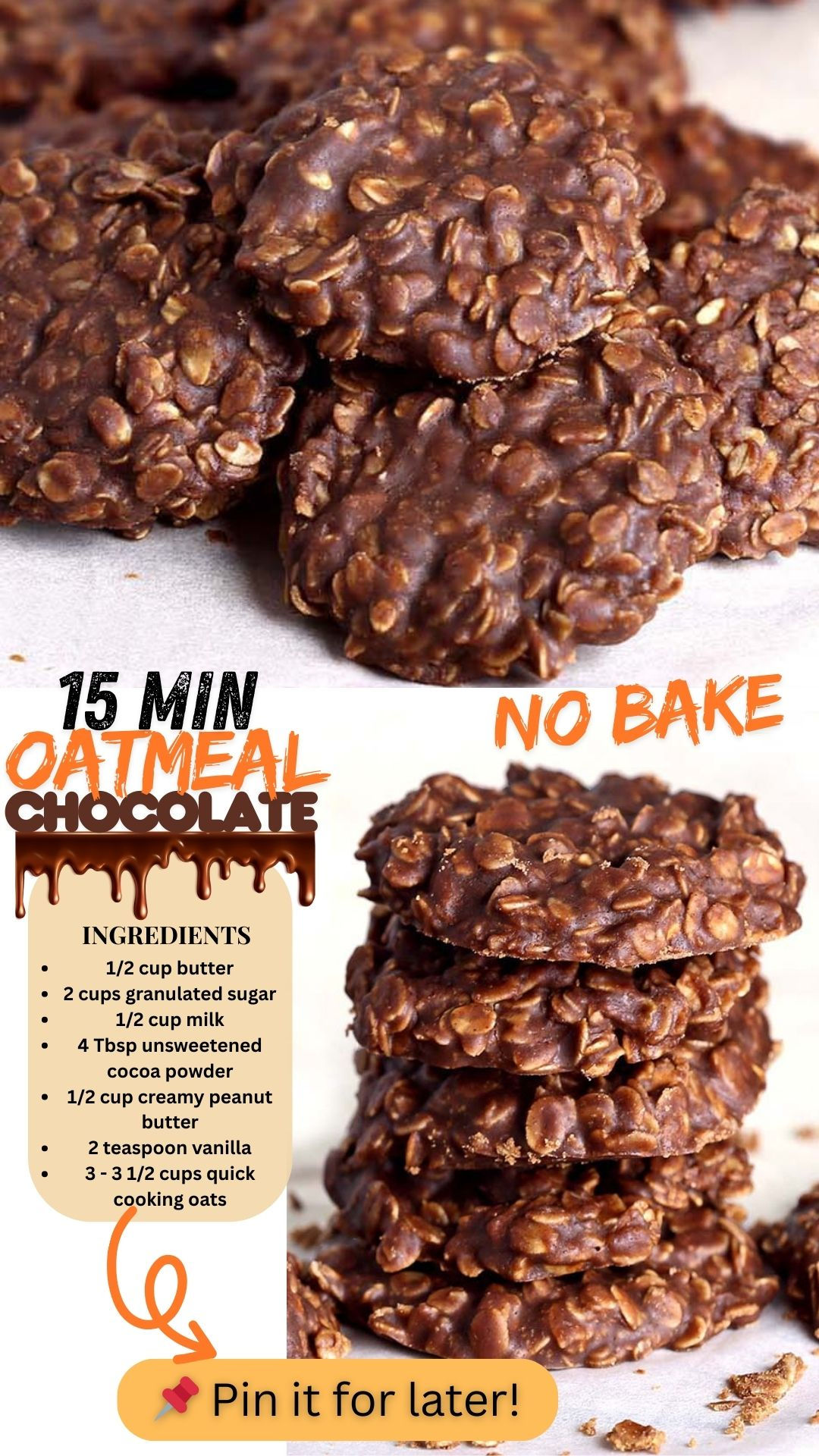 Chocolate Oatmeal No Bake Cookies (No Peanut Butter)